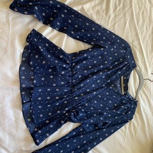 Navy blue and white cinched waist blouse, size M, Blue Rain